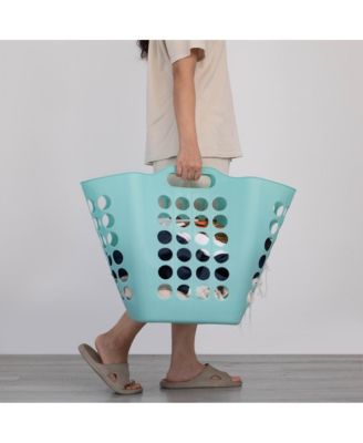 Flexible Plastic Carry Laundry Basket Holder Square Storage Hamper with Side Handles