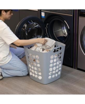 Flexible Plastic Carry Laundry Basket Holder Square Storage Hamper with Side Handles