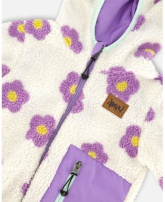 Baby Girl Reversible Mid-Season Sherpa Jacket Lavender Flower - Baby