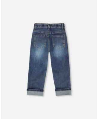 Boy Stretch Jeans Dark Blue with Rolled Cuffs - Child