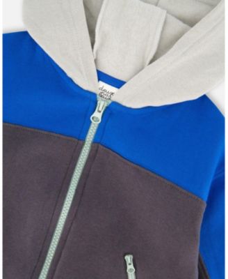 Baby Boy Color Blocked Zip Front Fleece Hoodie Dark Gray - Baby