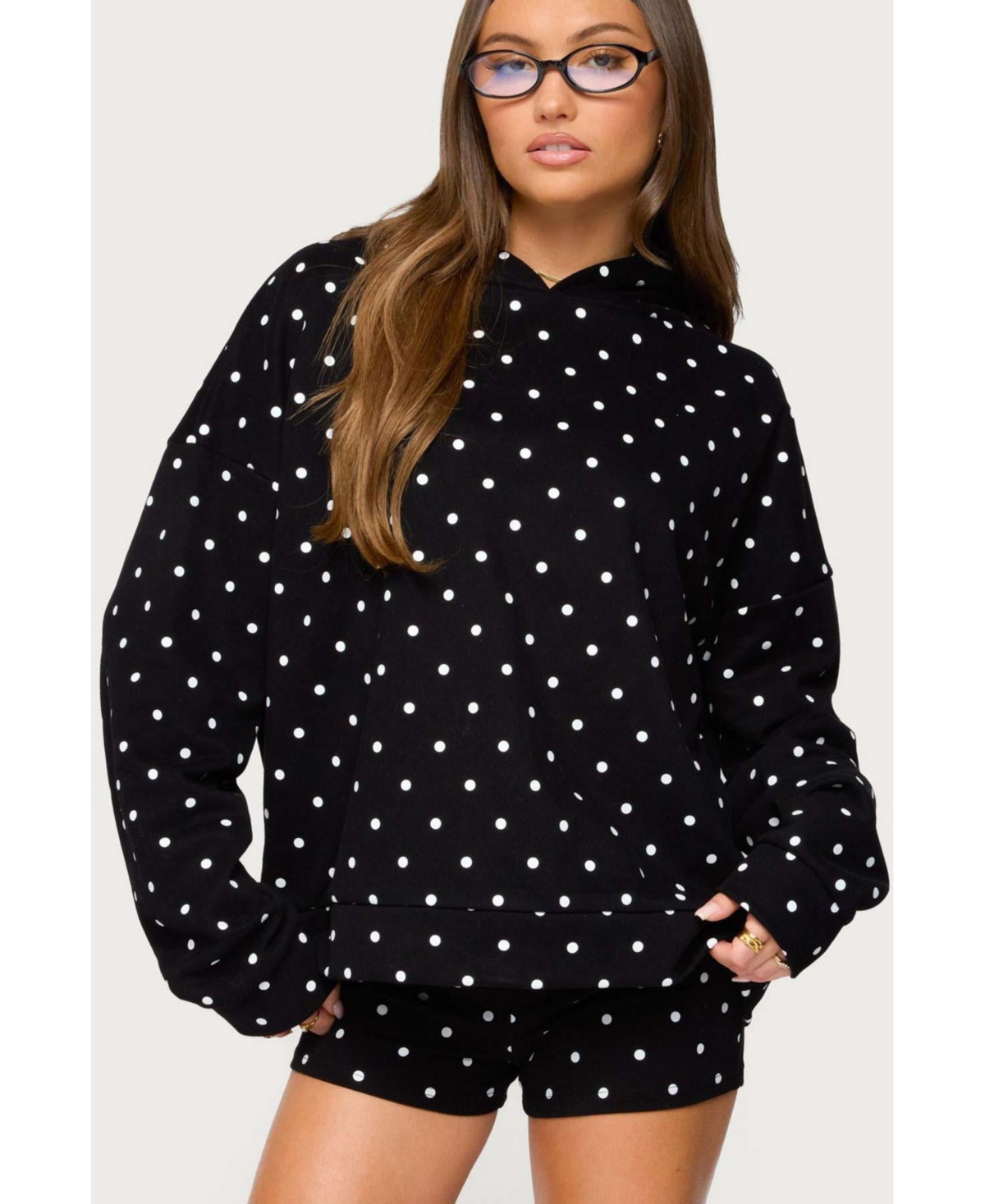 Women's Chelsie Polka Dot Hoodie - Black-and-white