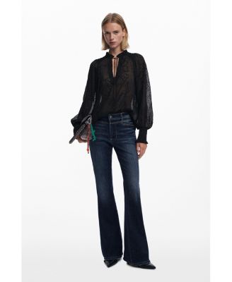 Women's Flocked sheer blouse