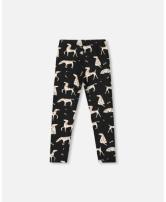 Toddler Girls Printed Jersey Leggings Black with Dalmatians - Toddler|Child