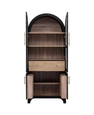 71" Arched Farmhouse Kitchen Pantry Cabinet with Shelves & Hidden Drawer