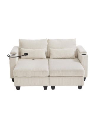 1 Pc Corduroy Upholstered, USB Ports Convertible Chairs Sleeper Sofa