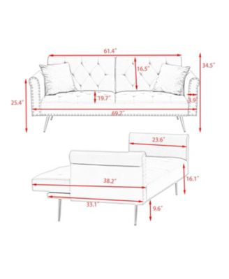 Green Velvet Sofa Bed with Nailhead Trim & Pillow