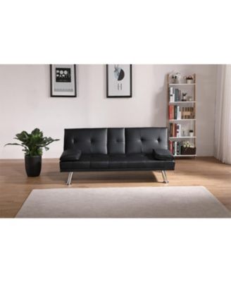 Black Leather Double Folding Sofa Bed & Table