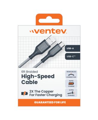 Braided USB A to USB C High Speed 6 Foot Cable-Gray