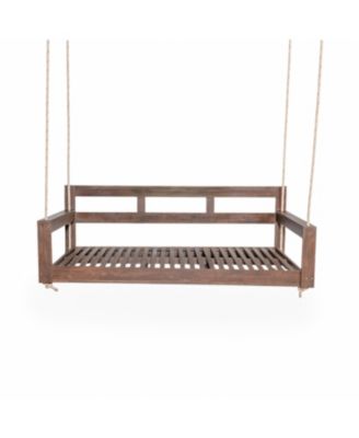 Patio Wooden Twin Size Porch Swing Daybed Frame, Garden Swing Bench Chair with 4 Hanging Ropes for Backyard,Outdoor,Brown