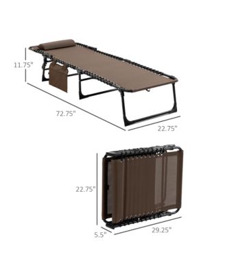 Reclining Chaise Lounge Chair, Portable Sun Lounger, Folding Camping Cot, with Adjustable Backrest and Removable Pillow, for Patio, Garden, Beach, Brown