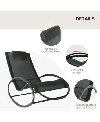 Pool Lounger, Outdoor Rocking Lounge Chair for Sunbathing, Pool, Beach, Porch with Pillow & Cool Mesh, Sun Tanning Rocker, Black