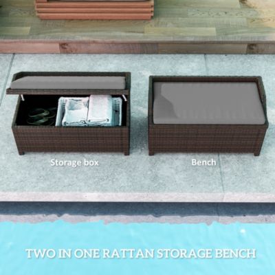 Wicker Storage Bench Deck Box with Comfortable Cushion,