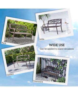 Outdoor Bench, Steel Garden Bench with Floral Backrest,