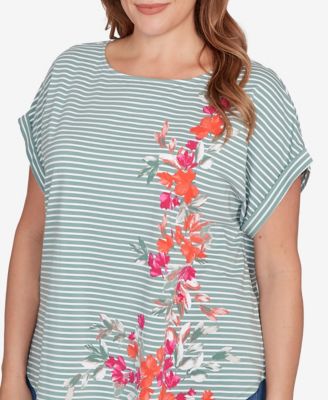 Plus Size Floral Stripe Jersey Top