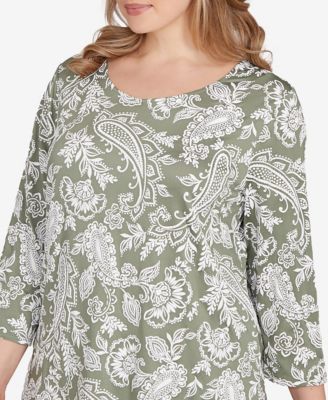 Plus Size Jacobean Paisley Puff Print Top