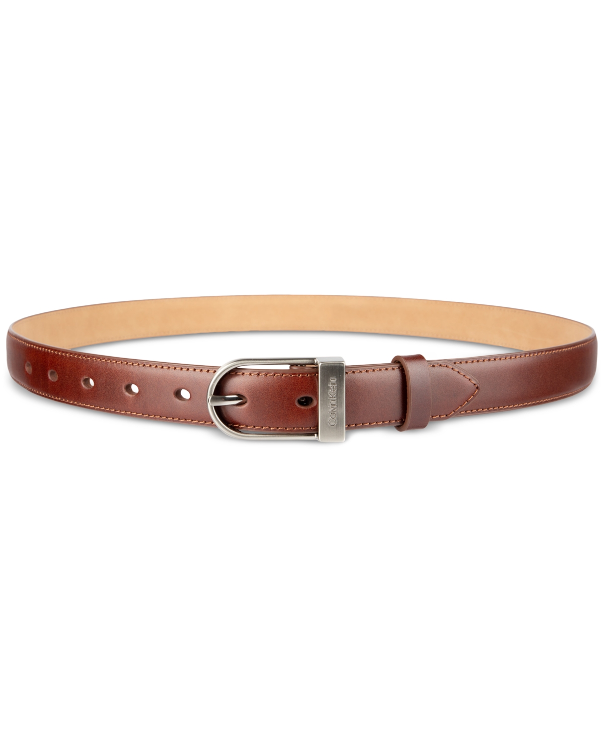 Calvin Klein Engraved Center Bar Buckle Dress Belt In Brown
