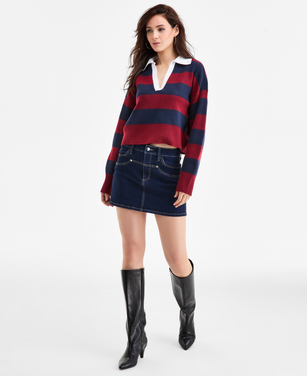 Bar Iii Women's Rugby-stripe Polo Sweater, Macy's Exclusive In Multi