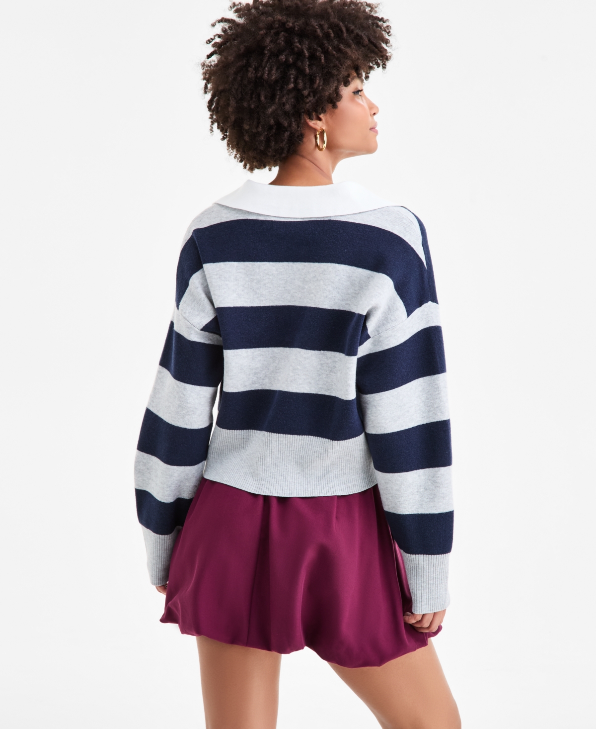 Bar Iii Women's Rugby-stripe Polo Sweater, Macy's Exclusive In Blue