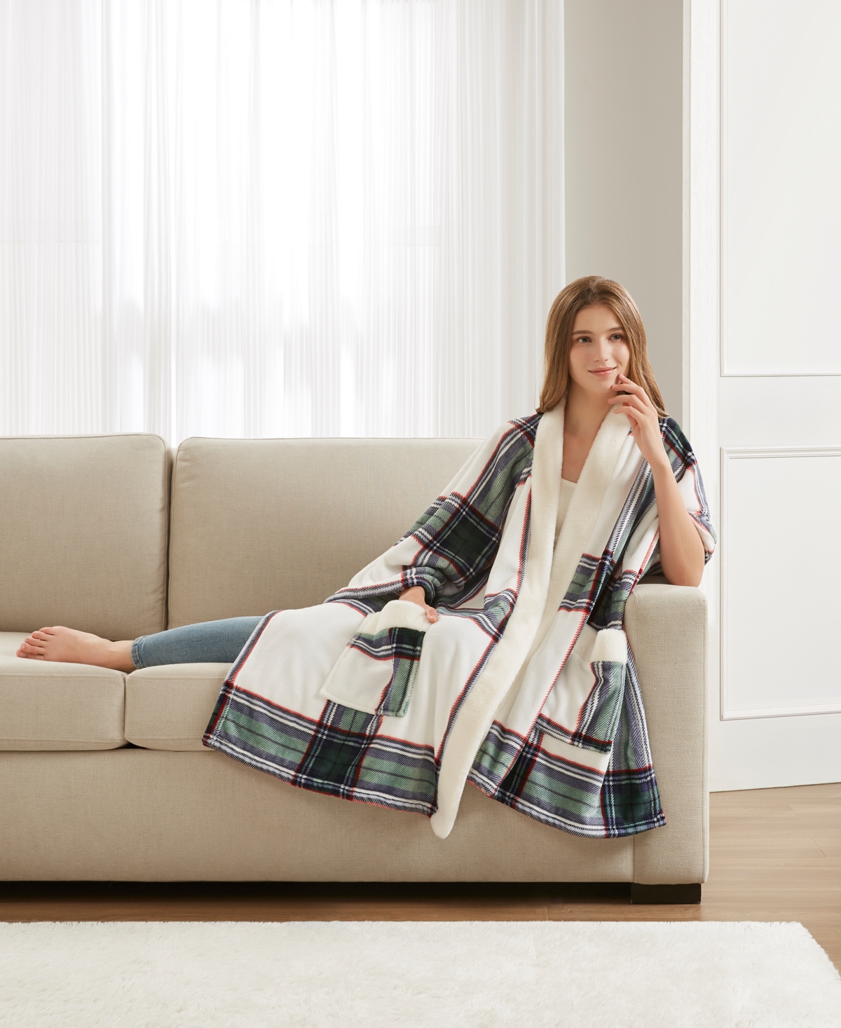 Premier Comfort Cozy Plush Printed Wrap, 50" X 70", Exclusively At Macy's In Green