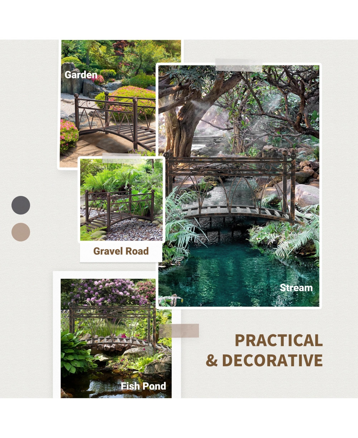 Outsunny 3.3' Metal Arch Zen Garden Bridg with Safety Siderails,