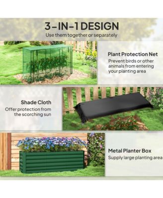 Galvanized Raised Garden Bed with Crop Cage & Shade Cloth,