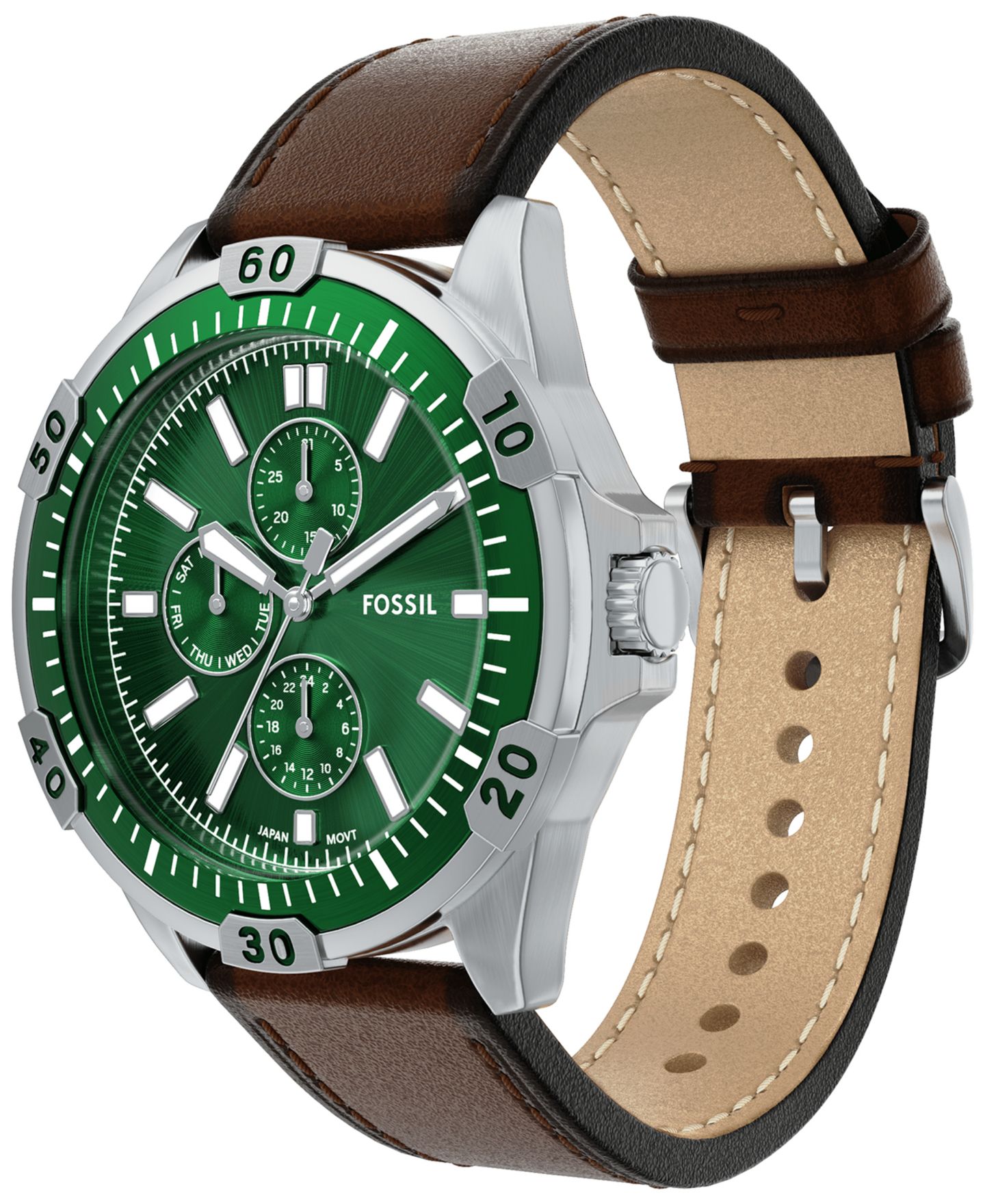 Мужские часы Fossil Garrett Multifunction Brown Leather Watch, 44mm — фото 4