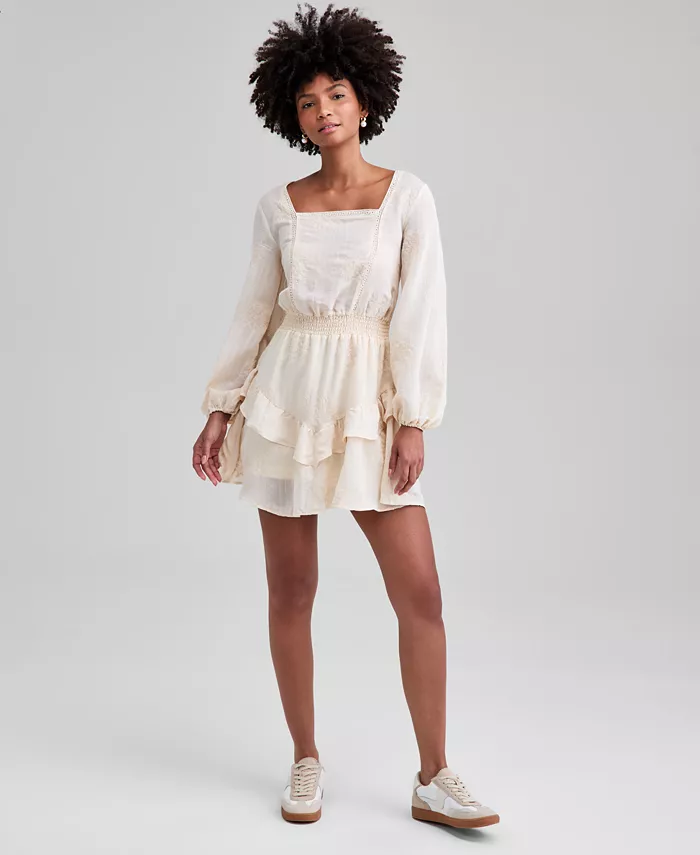 Women's Embroidered Blouson-Sleeve Fit & Flare Dress