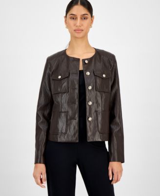 Women's Button-Front Faux Leather Jacket