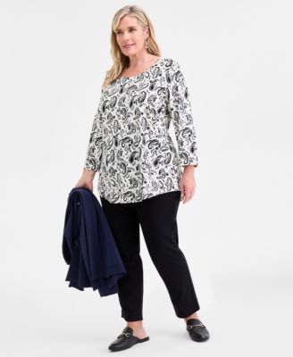 Plus Size Printed Scoop-Neck 3/4-Sleeve Top