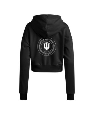 Women's Black Indiana Hoosiers Campus Queen Cropped Pullover Hoodie