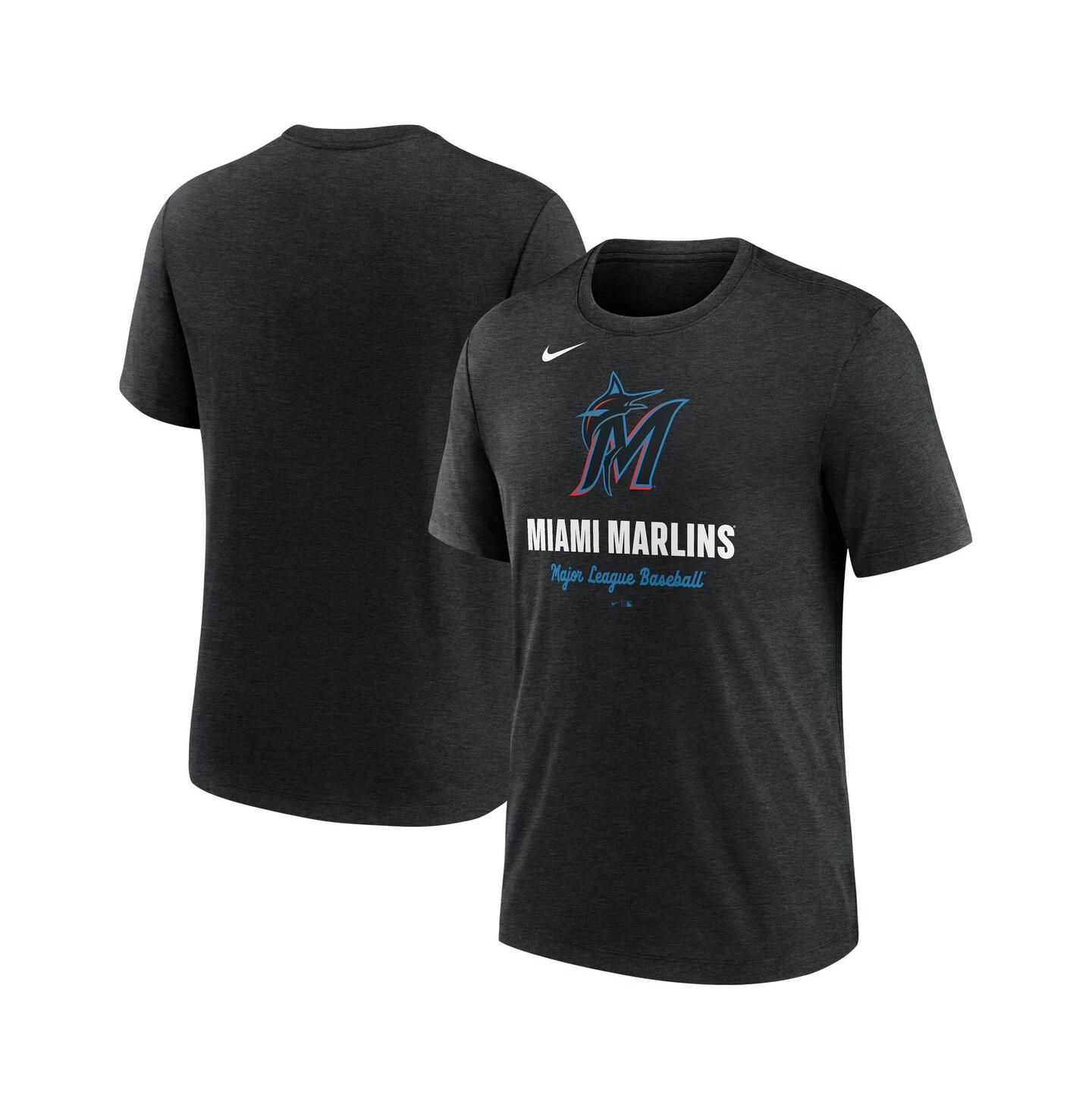 Мужская футболка Nike Heather Black Miami Marlins Logo Tri-Blend — фото 1