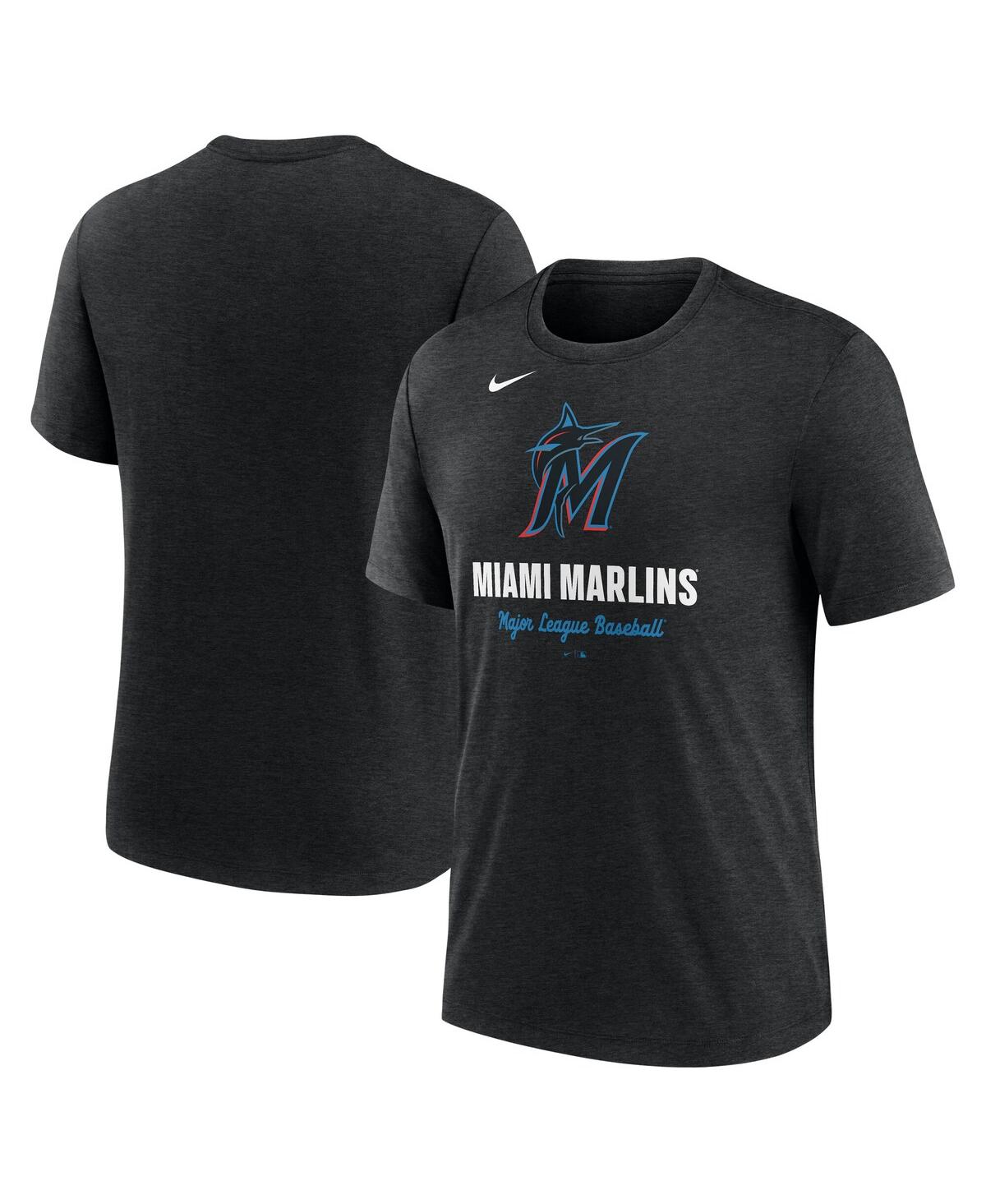 Nike Men's Heather Black Miami Marlins Logo Tri-Blend T-Shirt - Heather Black