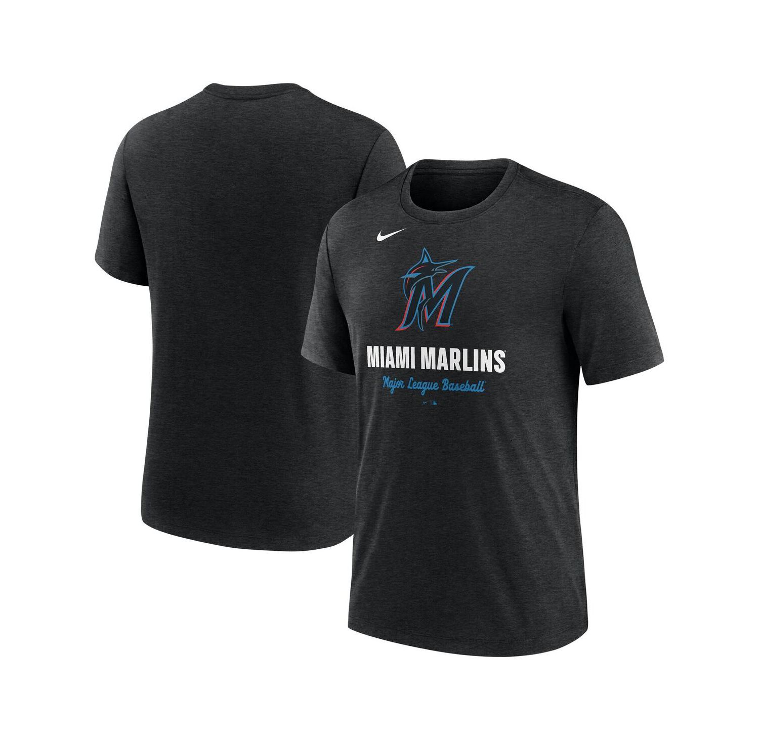 Men's Heather Black Miami Marlins Logo Tri-Blend T-Shirt