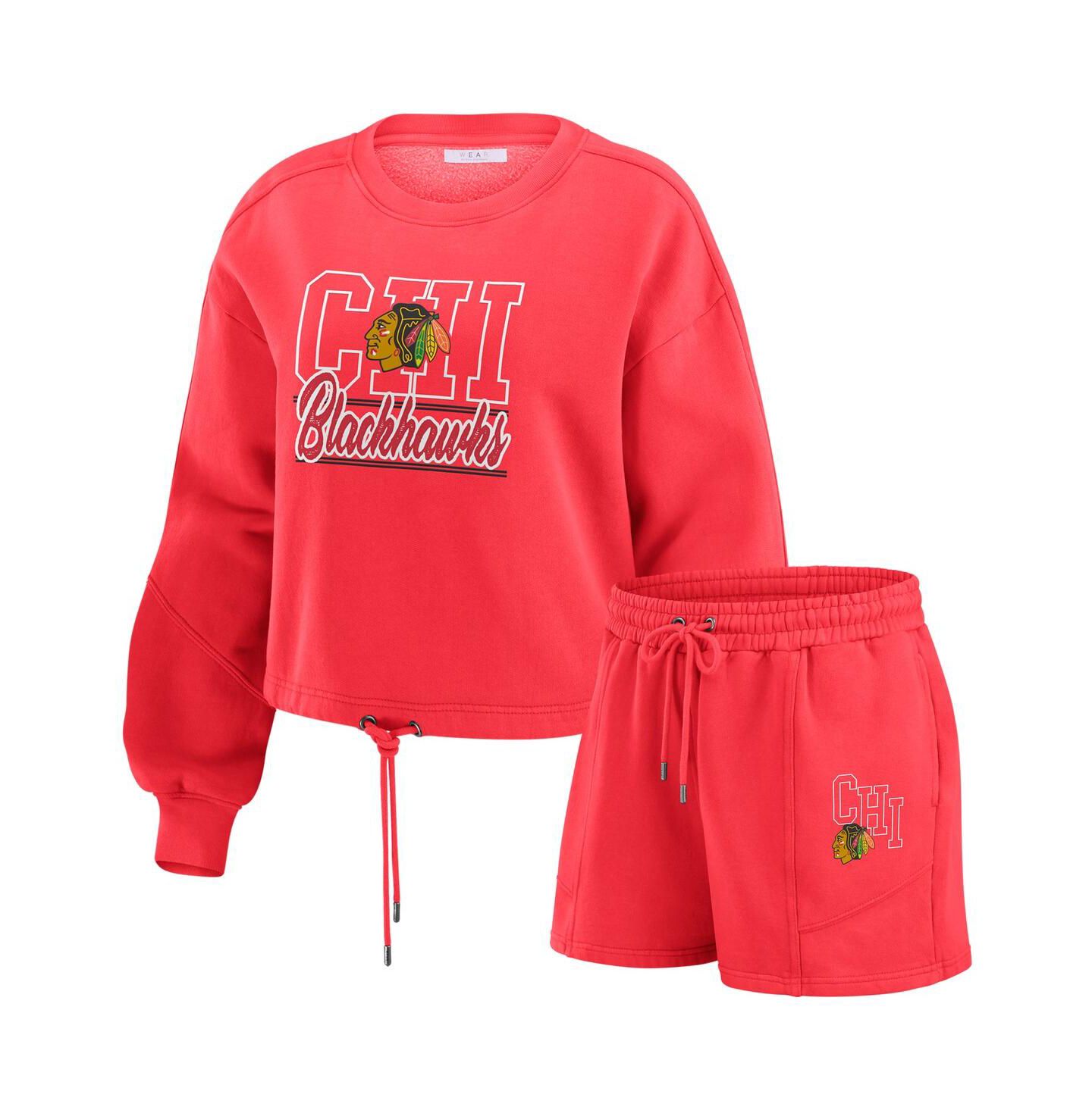 Женский комплект Wear by Erin Andrews Chicago Blackhawks: свитшот и шорты, красный — фото 1