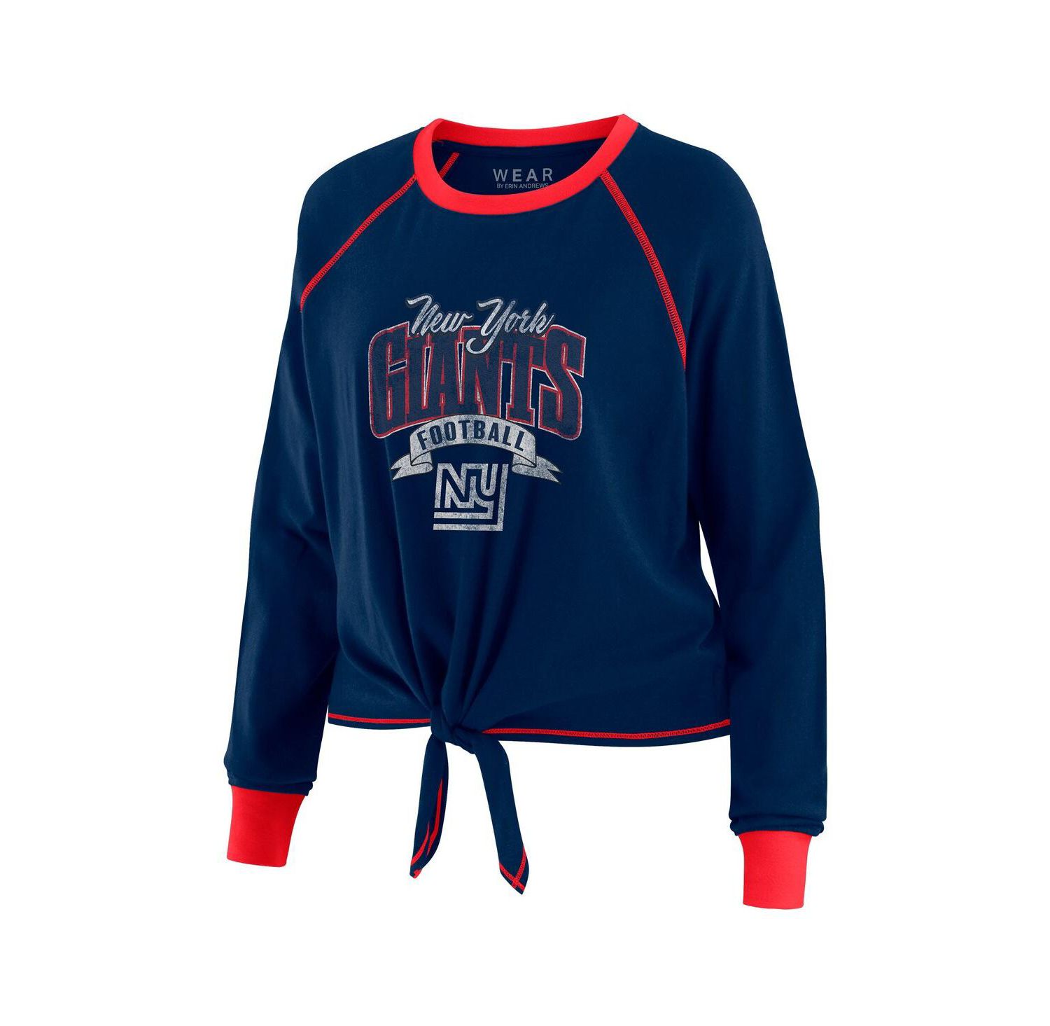 Women's Navy/Red New York Giants Tie-Front Long Sleeve Top