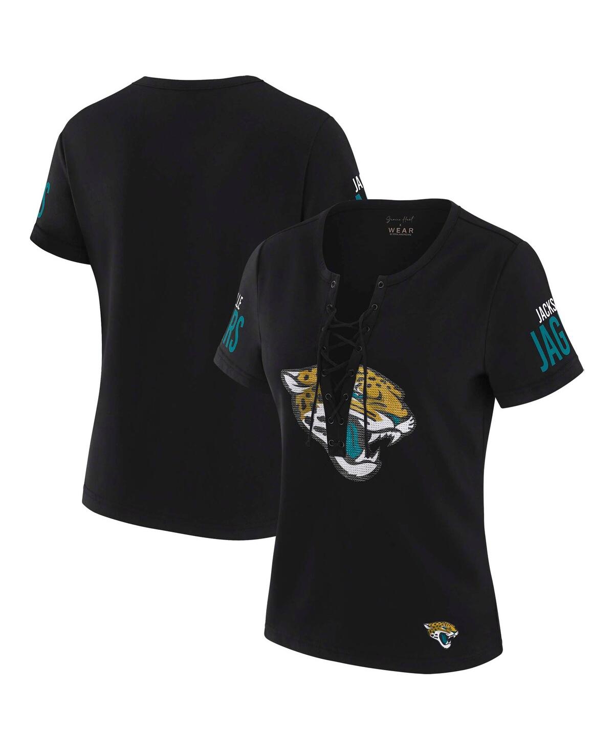 x Gracie Women's Hunt Black Jacksonville Jaguars Draft Me Lace-Up T-Shirt - Black