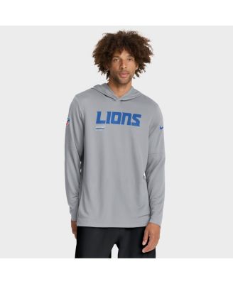 Nike - Men's Gray Detroit Lions Sideline Pure Fury Performance Long Sleeve Hoodie T-Shirt
