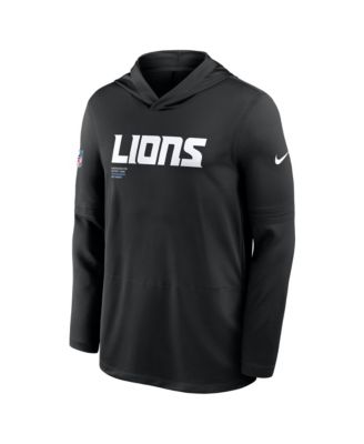 Men's Black Detroit Lions Big Tall Sideline Performance Long Sleeve Hoodie T-Shirt