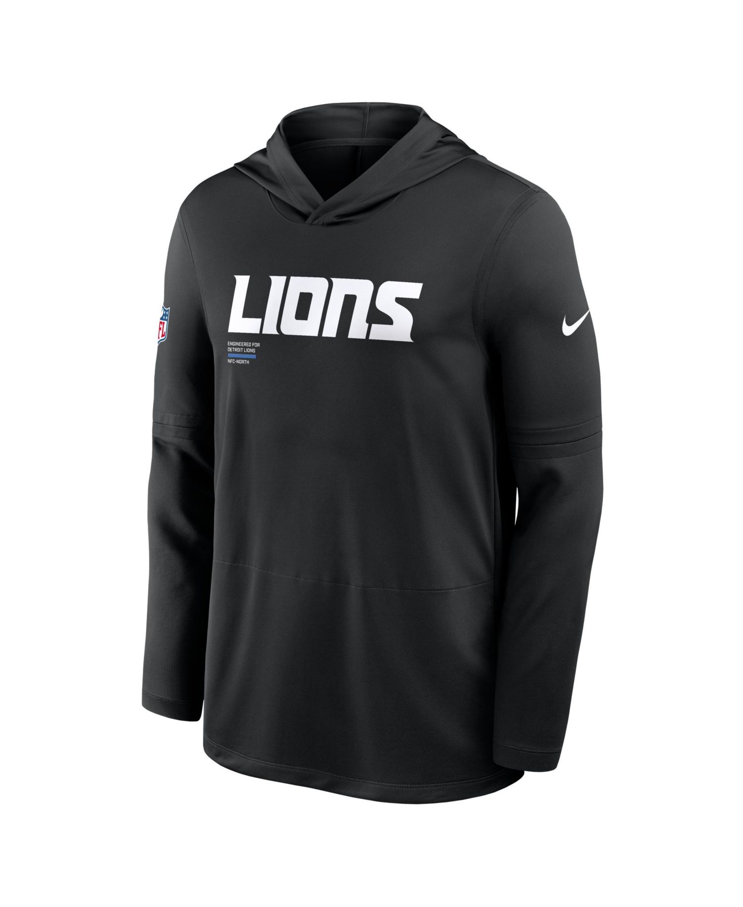 Men's Black Detroit Lions Big & Tall Sideline Performance Long Sleeve Hoodie T-Shirt
