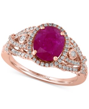 image of Effy Rosa Ruby (1-1/5 ct. t.w.) and Diamond (1/2 ct. t.w.) Ring in 14k Rose Gold