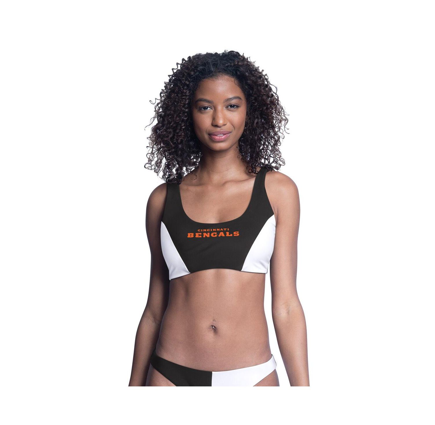 Women's Black/White Cincinnati Bengals Brief Game Bikini Top