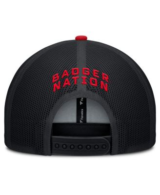 Men's Black/Red Wisconsin Badgers Adapt Adjustable Trucker Hat