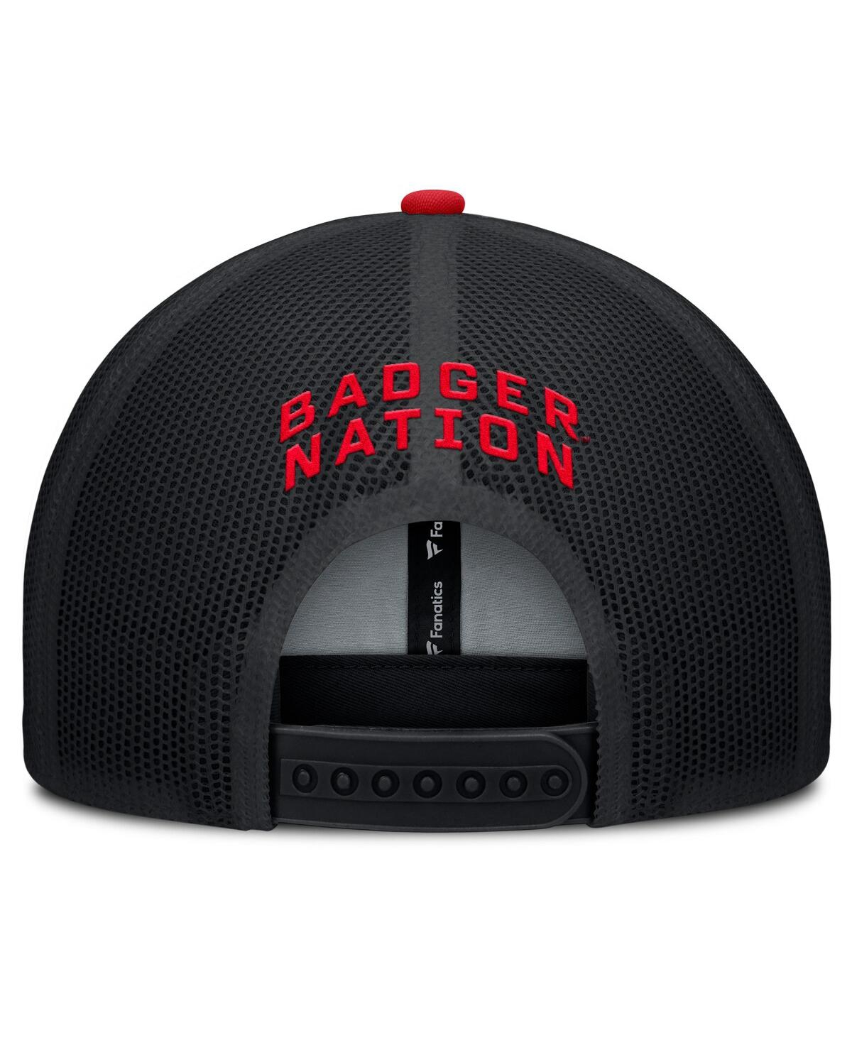 Fanatics Men's Black/red Wisconsin Badgers Adapt Adjustable Trucker Hat In Multi