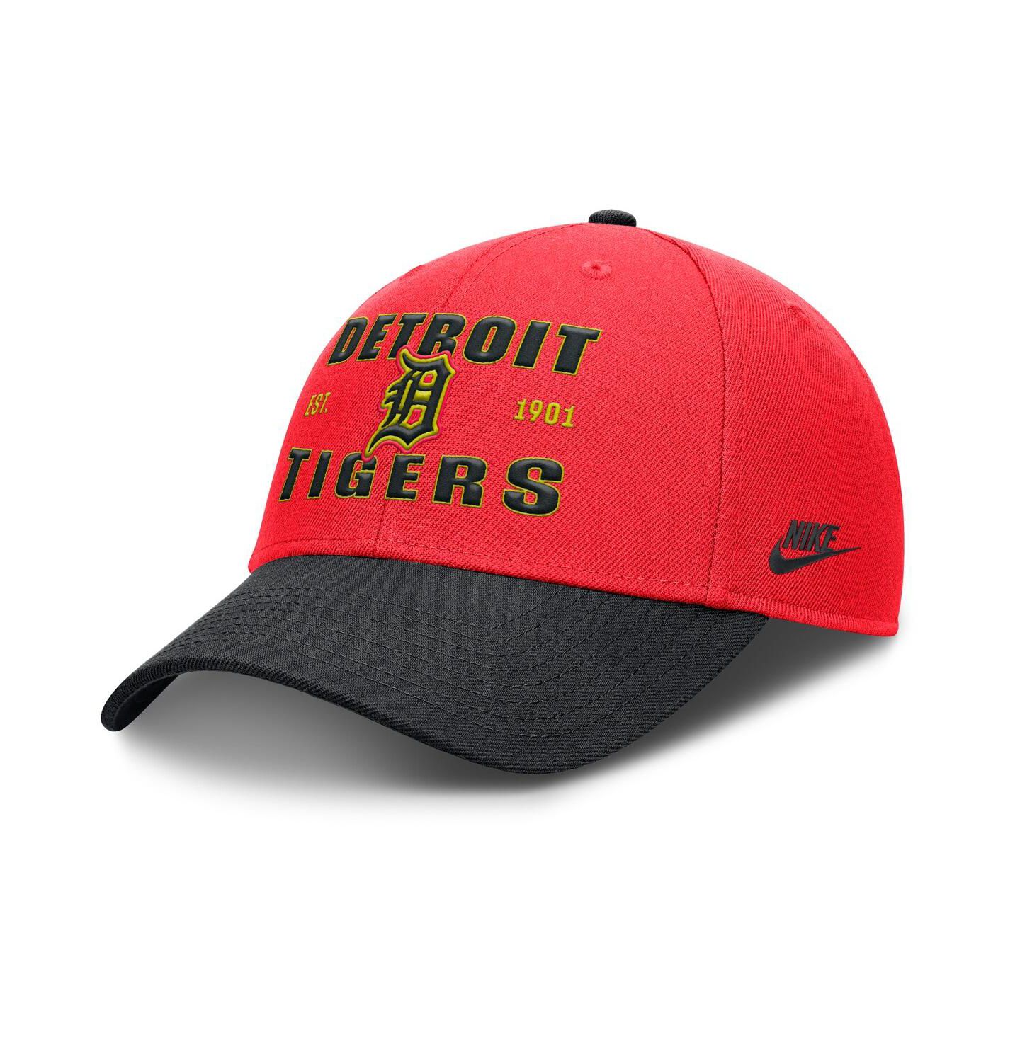 Мужская кепка Nike Crimson/Black Detroit Tigers Neon 90s Rise Adjustable Hat — фото 1