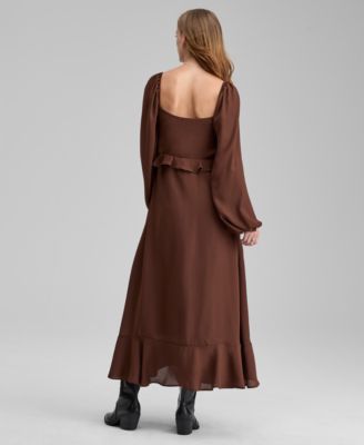 Women's Ruffle Long-Sleeve Maxi Dress