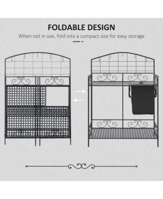 Folding Potting Bench Table Build-In Bag with Cover Black