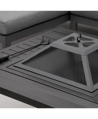 34" Fire Pit with Grill, Spark Screen, Fire Poker, Cover, Table Lip,