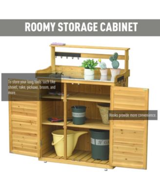 Backyard Garden Tool Storage &amp; Potting Bench w/ 2 Magnetic Close Doors