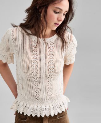 Women's Round-Neck Open-Knit Sweater, Macy's Exclusive 